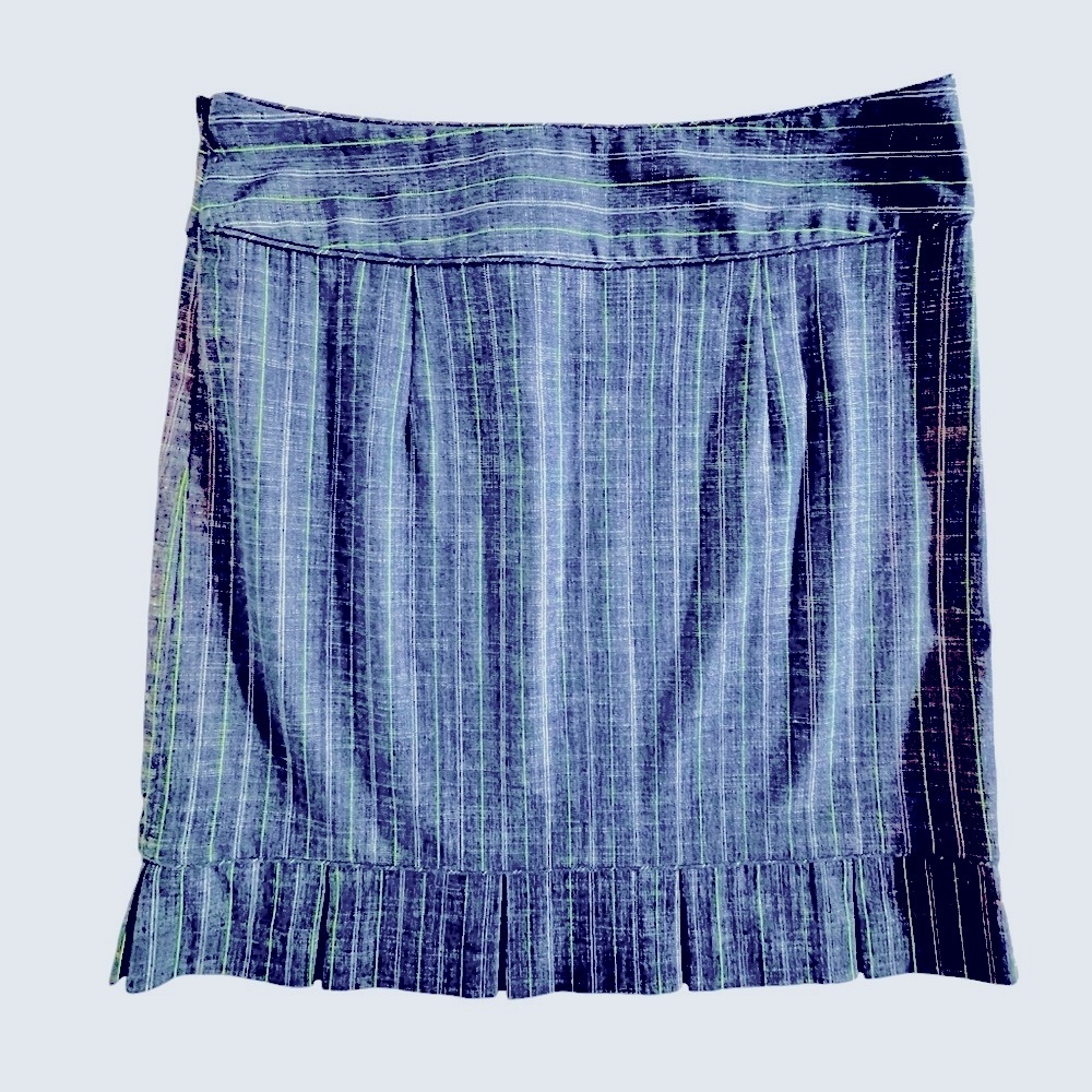 Etcetera Blue Green Striped Pleated Hem Skirt Sz 8 - Picture 7 of 7